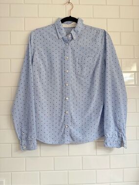 Blue Oxford Button Down Shirt L Micro Print Cotton Classic Preppy Long Sleeve
